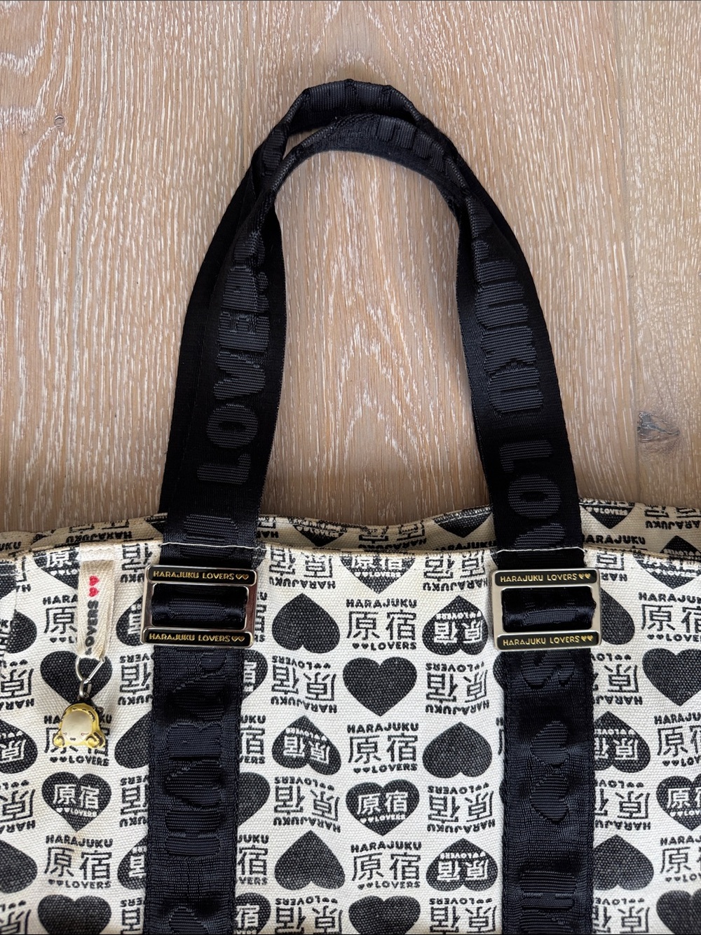 Harajuku Lovers by Gwen Stefani Vintage Y2K Canvas Tote Bag in Black & Cream. - Picture 3 of 10